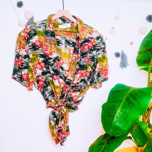 VINTAGE y2k oversized Hawaiian button up popover